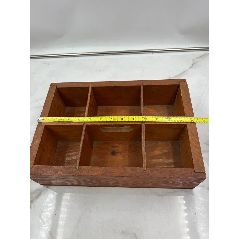 Vintage Wooden 6 Compartment Tool Caddy Organizer Tray Rustic Farmhouse Storage